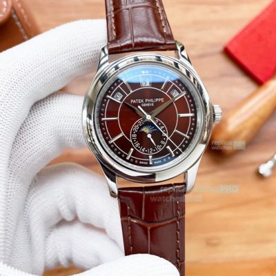 Replica Patek Philippe Complications Brown Dial Silver Bezel 40mm Watch